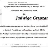 Ś.P. Jadwiga Gryszan 21.05.2015 Złotoryja, Brennik