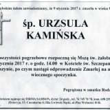 Ś.P. Urszula Kamińska 09.01.2017. Złotoryja, Wojcieszyn