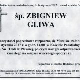 Ś.P. Zbigniew Gliwa 14.01.2017r.  Lwówek Śląski, Pławna