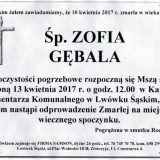Ś.P. Zofia Gębala 10.04.2017r. Lwówek Śląski