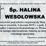 Ś.P. Halina Wesołowska 29.12.2018 r. Lwówek Śląski-Wleń